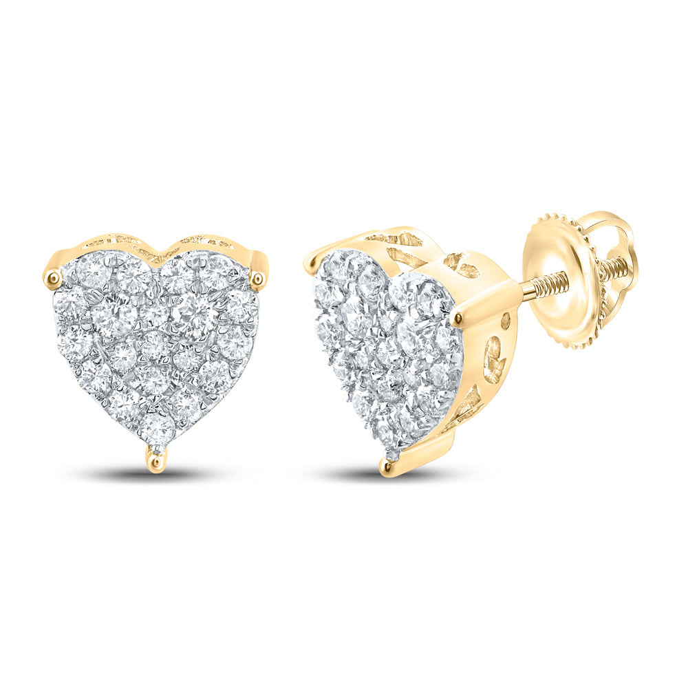 10K White Or Yellow Gold Womens Round Diamond Heart Earrings