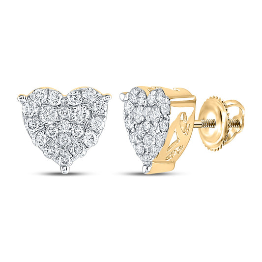 10K Yellow Gold Womens Round Diamond Heart Earrings 3/4 Cttw