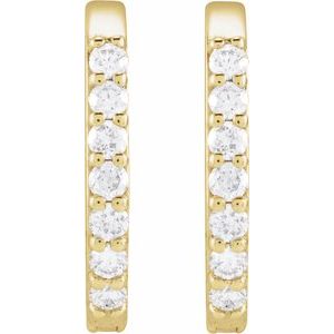 14K Yellow Gold 12 X 10.4 Mm 1.6 Mm Natural Diamond Round 1Mm Pair Hinged Polished 1/8 Ctw Natural Diamond Elongated Hoop Earrings