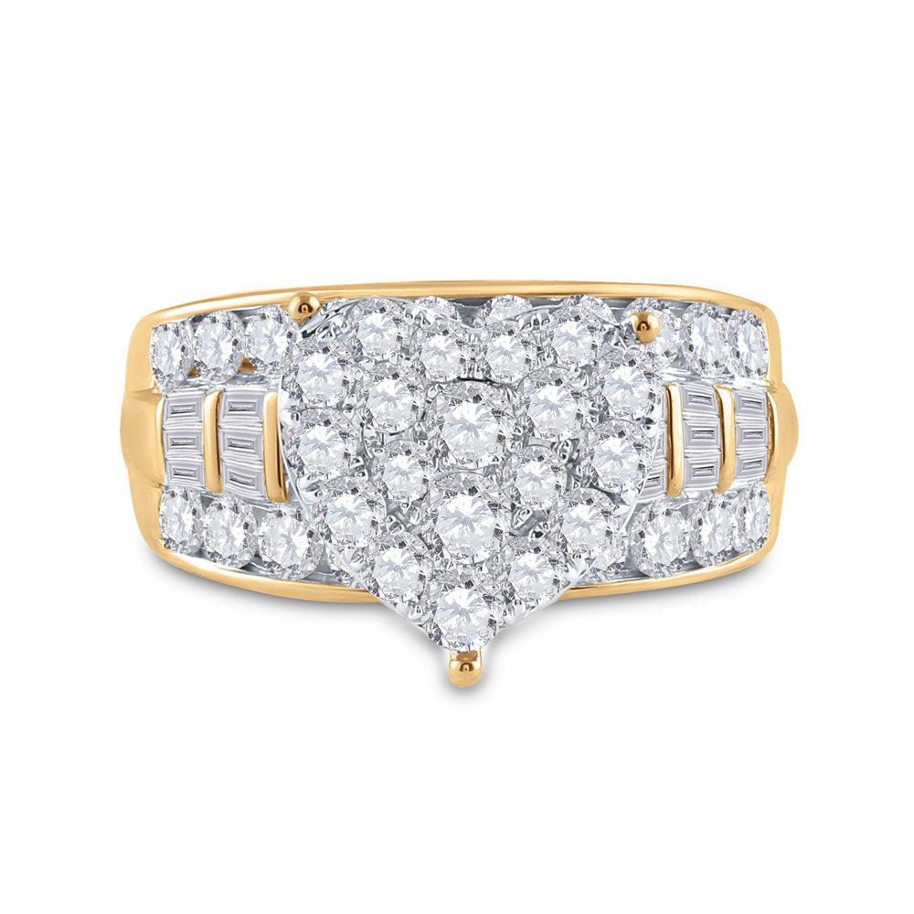 10K Yellow Gold Round Diamond Heart Bridal Wedding Engagement Ring 2 Cttw, Womens Size: 5-10