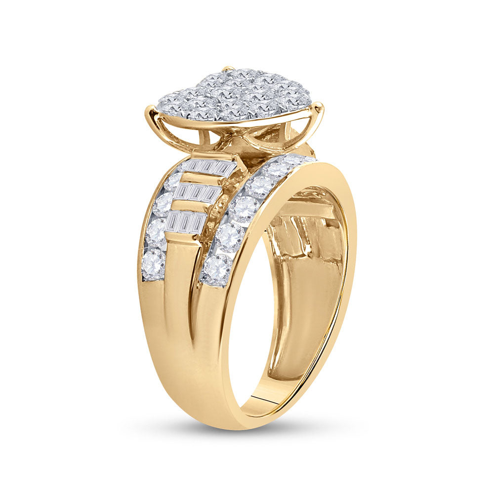 10K Yellow Gold Round Diamond Heart Bridal Wedding Engagement Ring 2 Cttw, Womens Size: 5-10