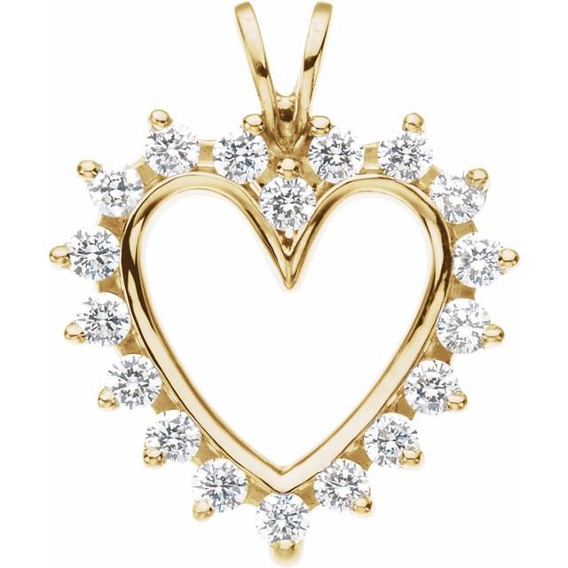 14K Yellow Gold Round I1, G-H Polished 9/10 Ctw Natural Diamond Heart Pendant