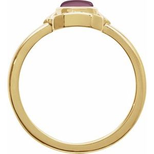 14K Yellow Gold Oval 7 X 5 Mm Polished Natural Pink Tourmaline Deco Cabochon Ring Size 7