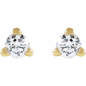 14K Yellow Gold Round 2 Mm .03 Ct Natural Diamond 3-Prong Wire Basket Earring With Press Fit Back, Length: 6 MM