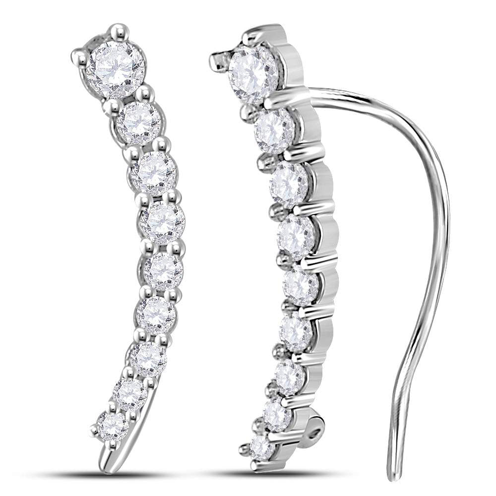10K White Gold Womens Round Diamond Graduated Journey Climber Earrings 1/4 Cttw, Length: 0.54 In, Width: 0.07 In