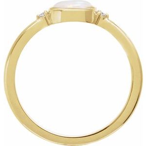 14K Yellow Gold 8 Mm Round Natural White Opal & .03 CTW Natural Diamond Bezel-Set Cabochon Ring Size 7