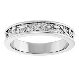 14K White Gold Round .8 Mm G-H Si2-Si3 .06 Ctw Natural Diamond Floral Band Size 7