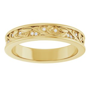 14K Yellow Gold Round .8 Mm G-H Si2-Si3 .06 Ctw Natural Diamond Floral Band Size 7