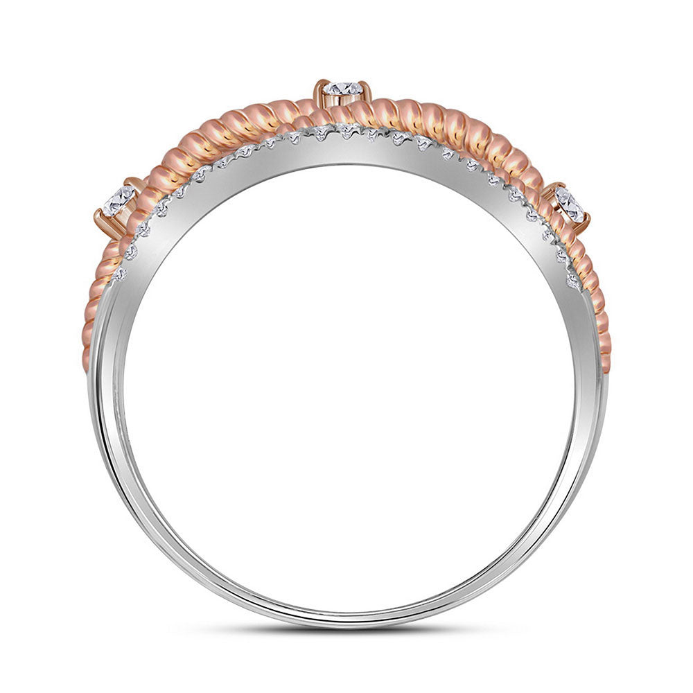 10K White Gold Womens Round Diamond Rose-tone Rope Twist Band 1/4 Cttw, Womens Size: 5-10
