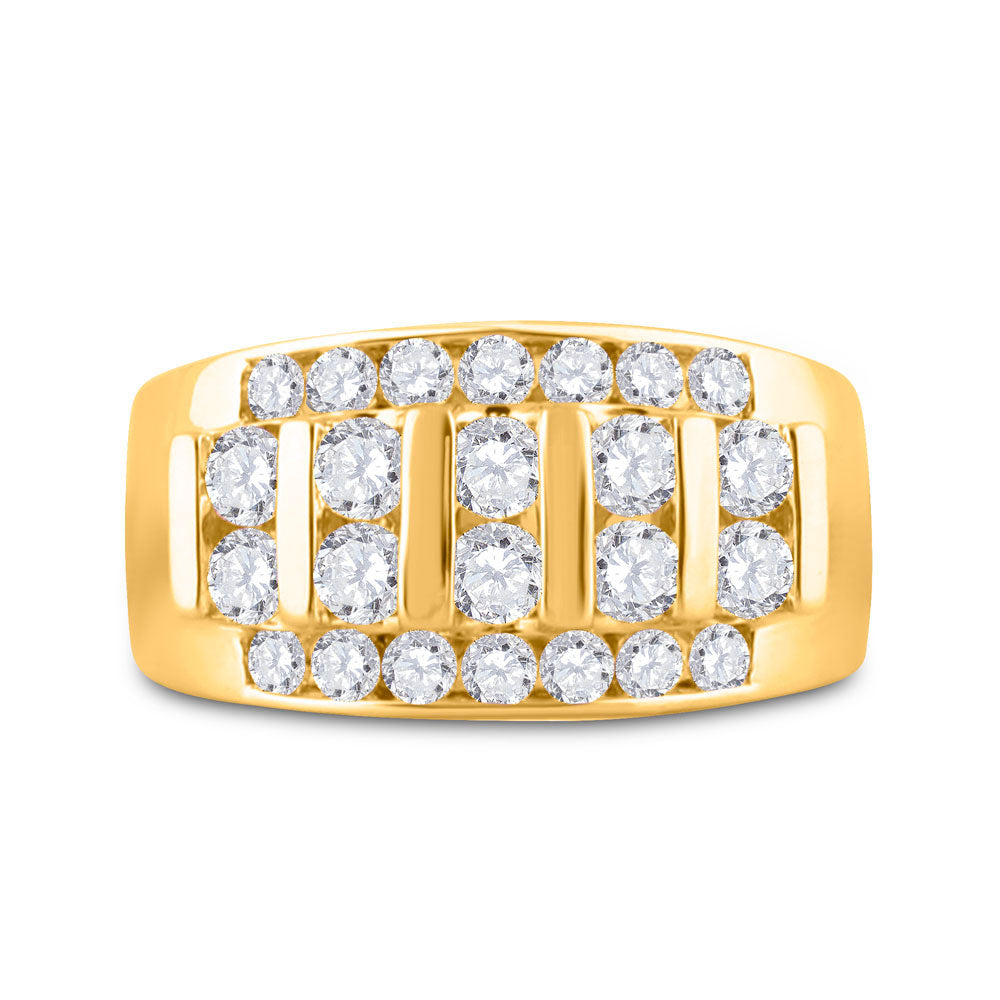 14K Yellow Gold Mens Round Diamond Wedding Channel Set Band Ring 2 Cttw, Mens Size: 7-13