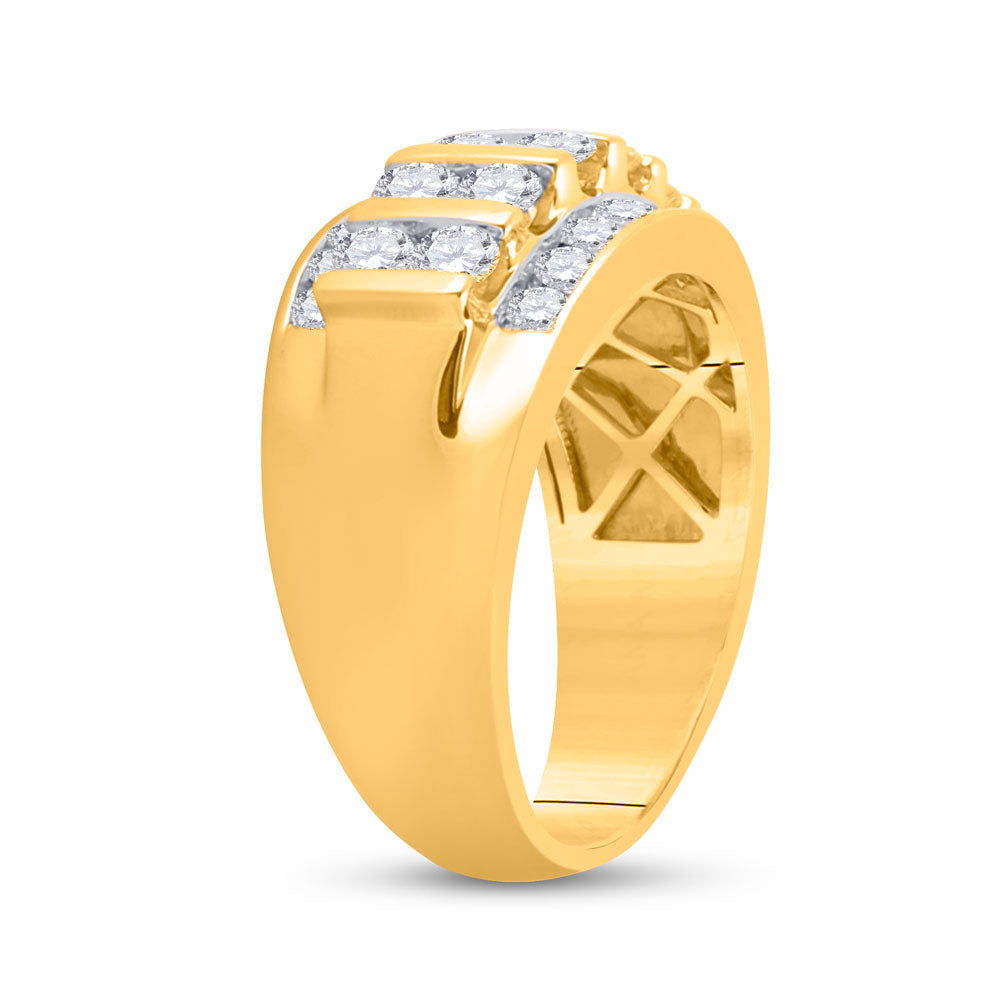 14K Yellow Gold Mens Round Diamond Wedding Channel Set Band Ring 2 Cttw, Mens Size: 7-13