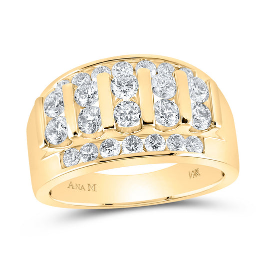 14K Yellow Gold Mens Round Diamond Wedding Channel Set Band Ring 2 Cttw, Mens Size: 7-13