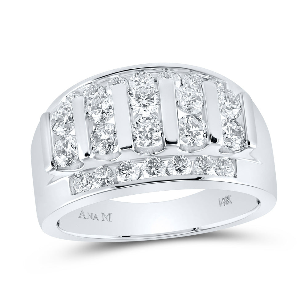 14K White Gold Mens Round Diamond Wedding Channel Set Band Ring 2 Cttw, Mens Size: 7-13