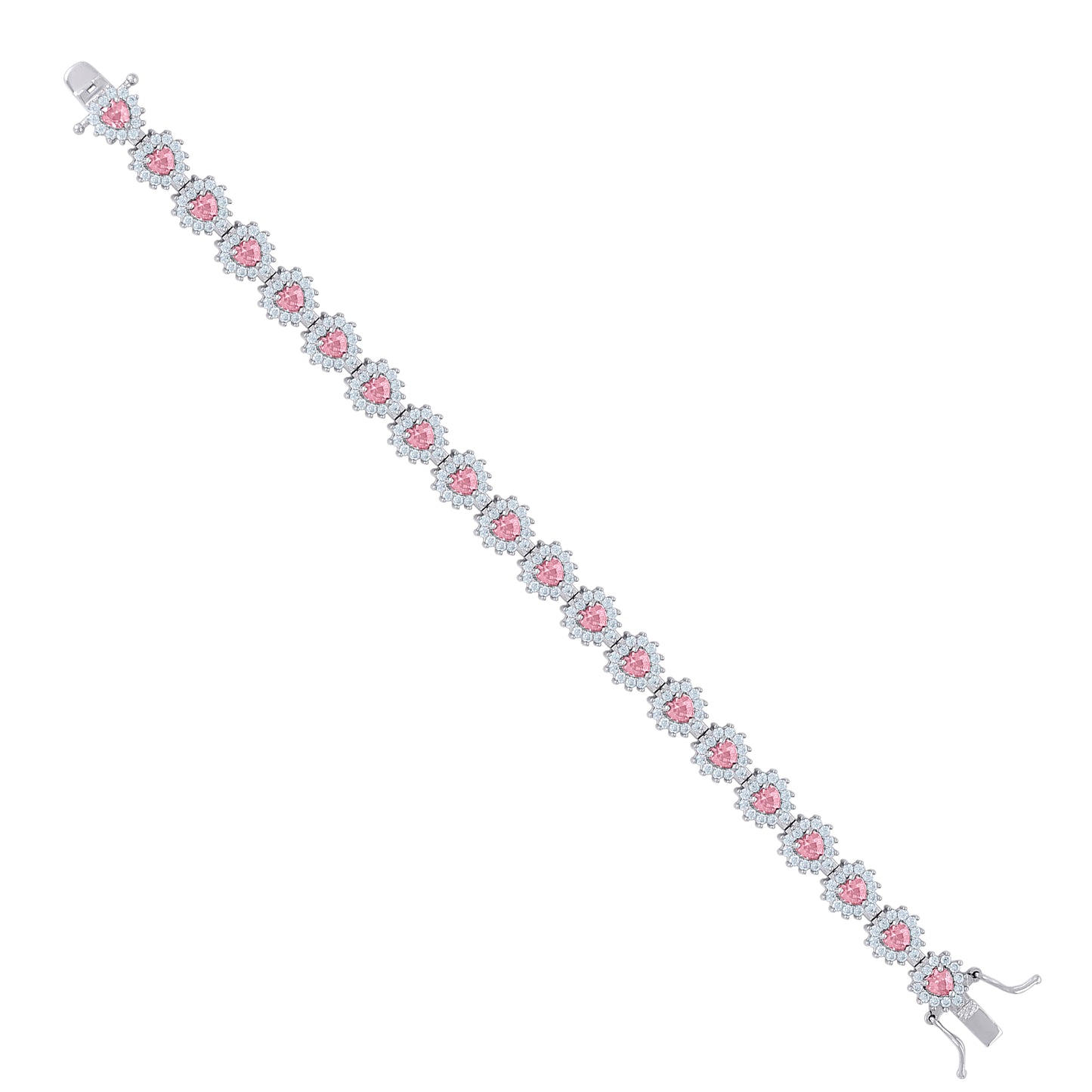 Sterling Silver Womens Cubic-Zirconia Heart Link Fashion Bracelet