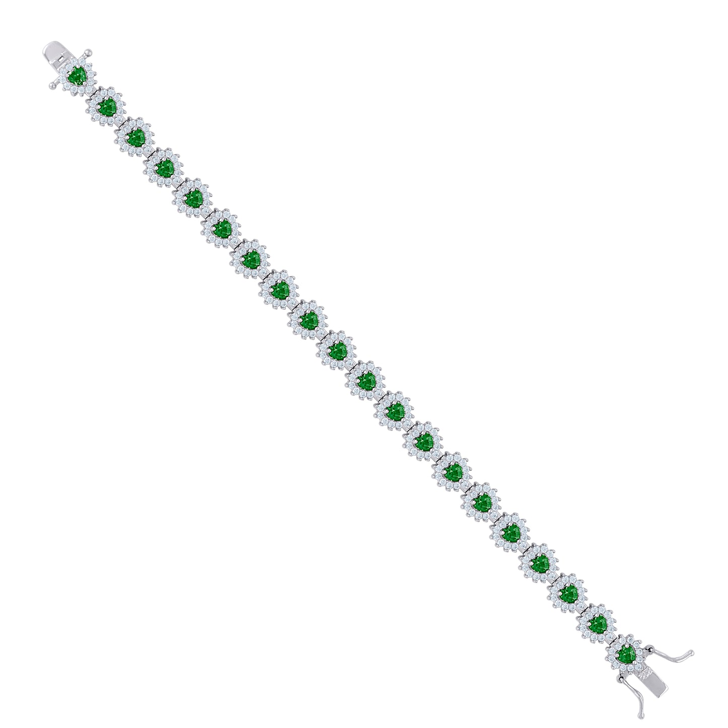 Sterling Silver Womens Cubic-Zirconia Heart Link Fashion Bracelet
