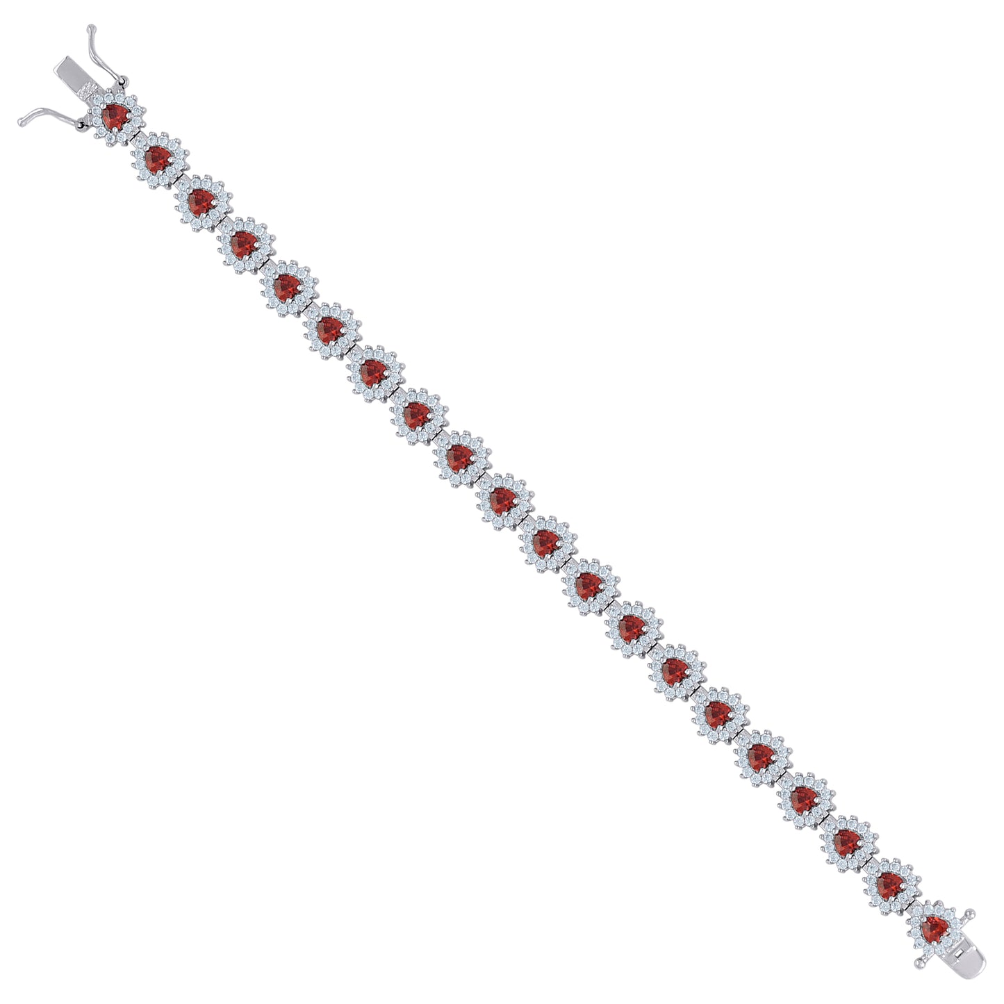 Sterling Silver Womens Cubic-Zirconia Heart Link Fashion Bracelet