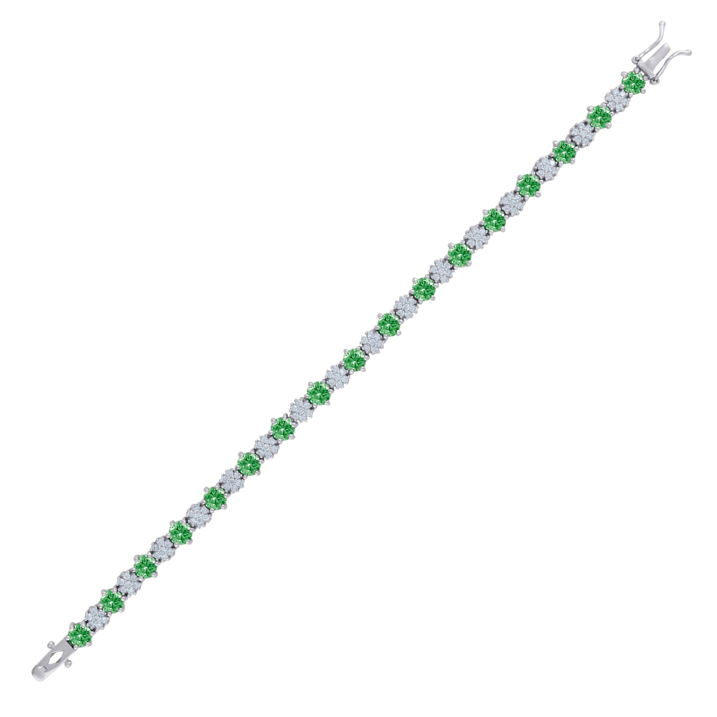 Sterling Silver Womens Cubic-Zirconia Flower Link Fashion Bracelet Size 7.5 Inches