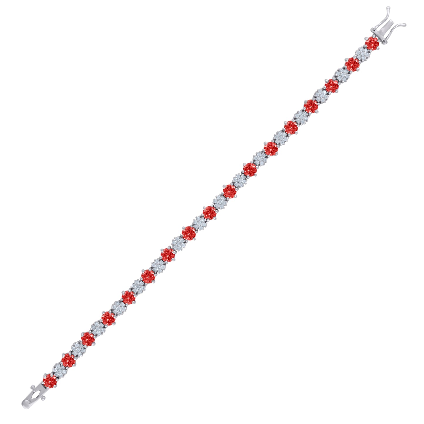 Sterling Silver Womens Cubic-Zirconia Flower Link Fashion Bracelet Size 7.5 Inches