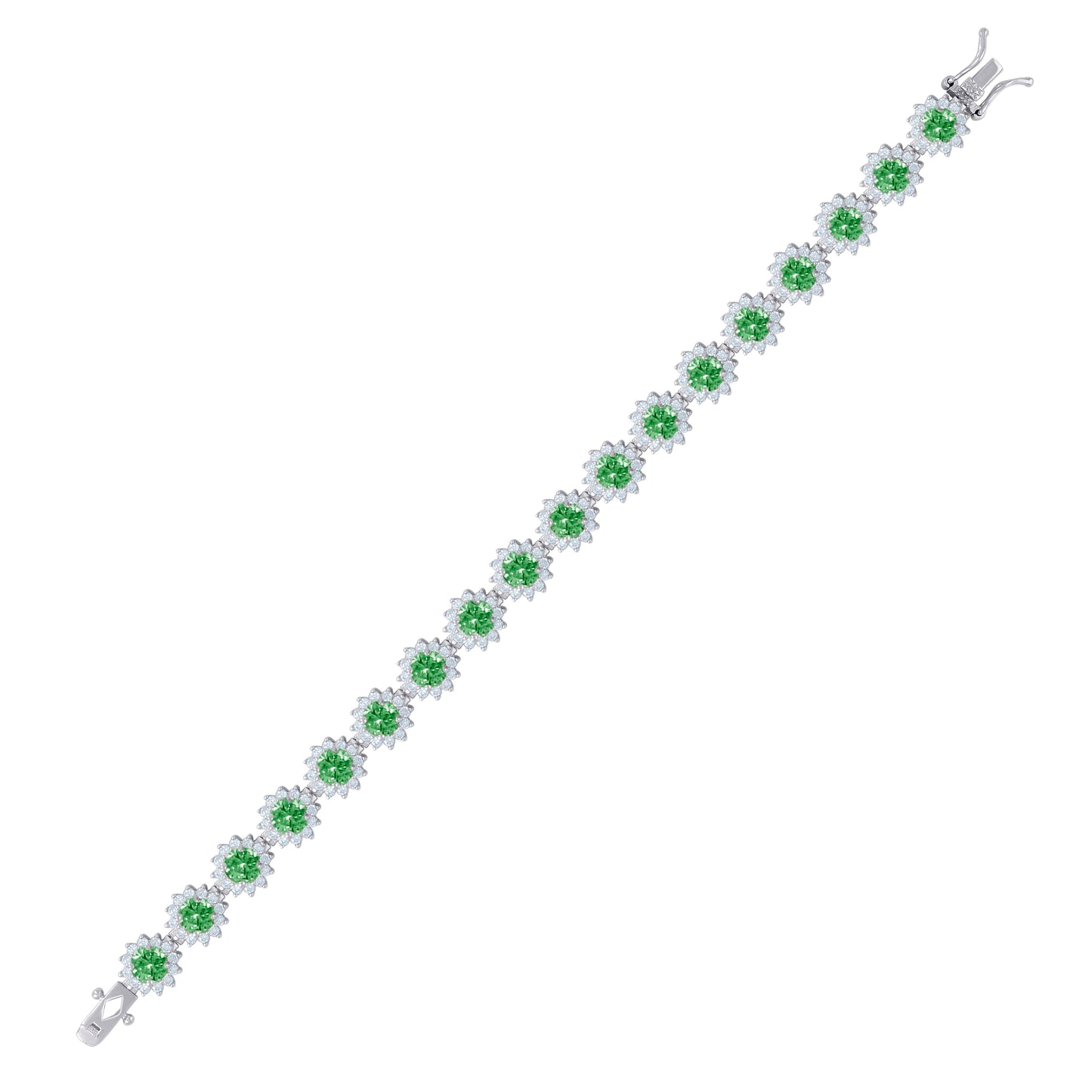 Sterling Silver Women Cubic-Zirconia Flower Link Fashion Bracelet