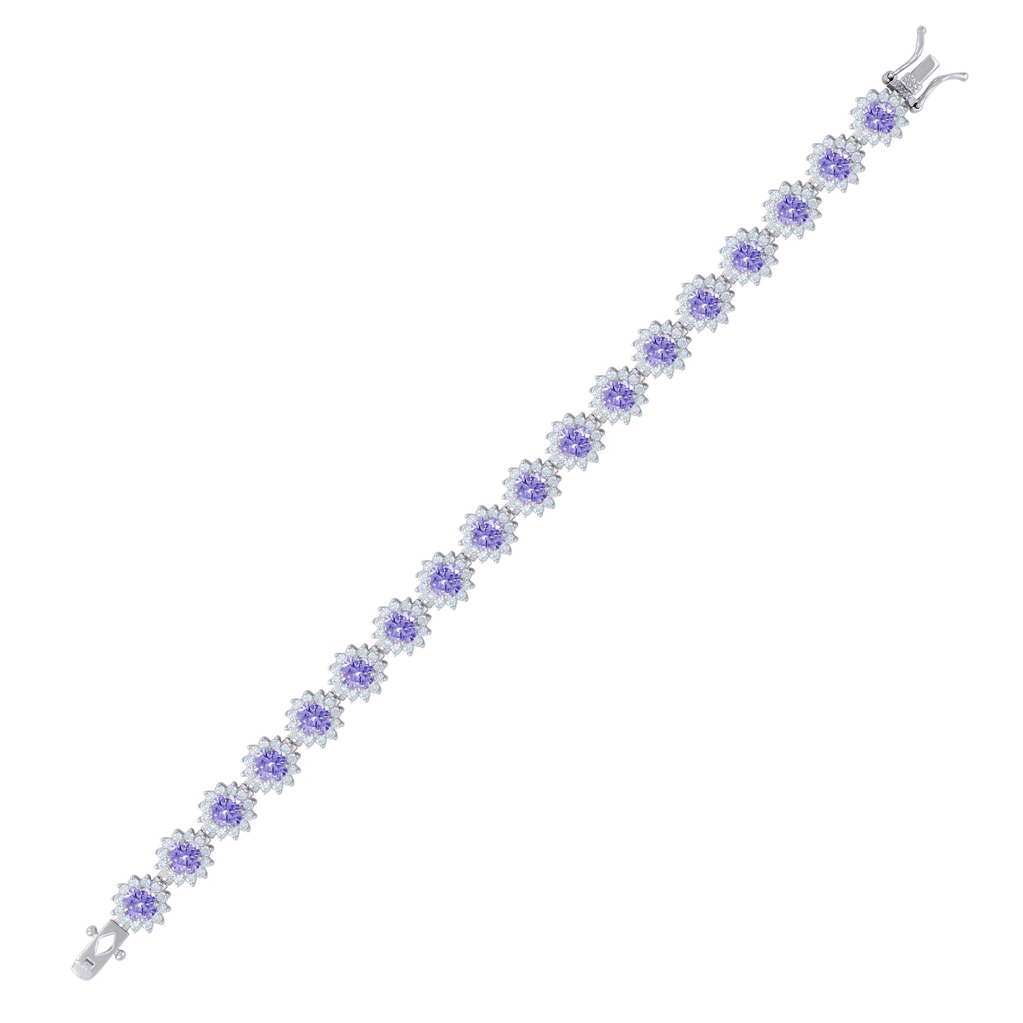 Sterling Silver Women Cubic-Zirconia Flower Link Fashion Bracelet