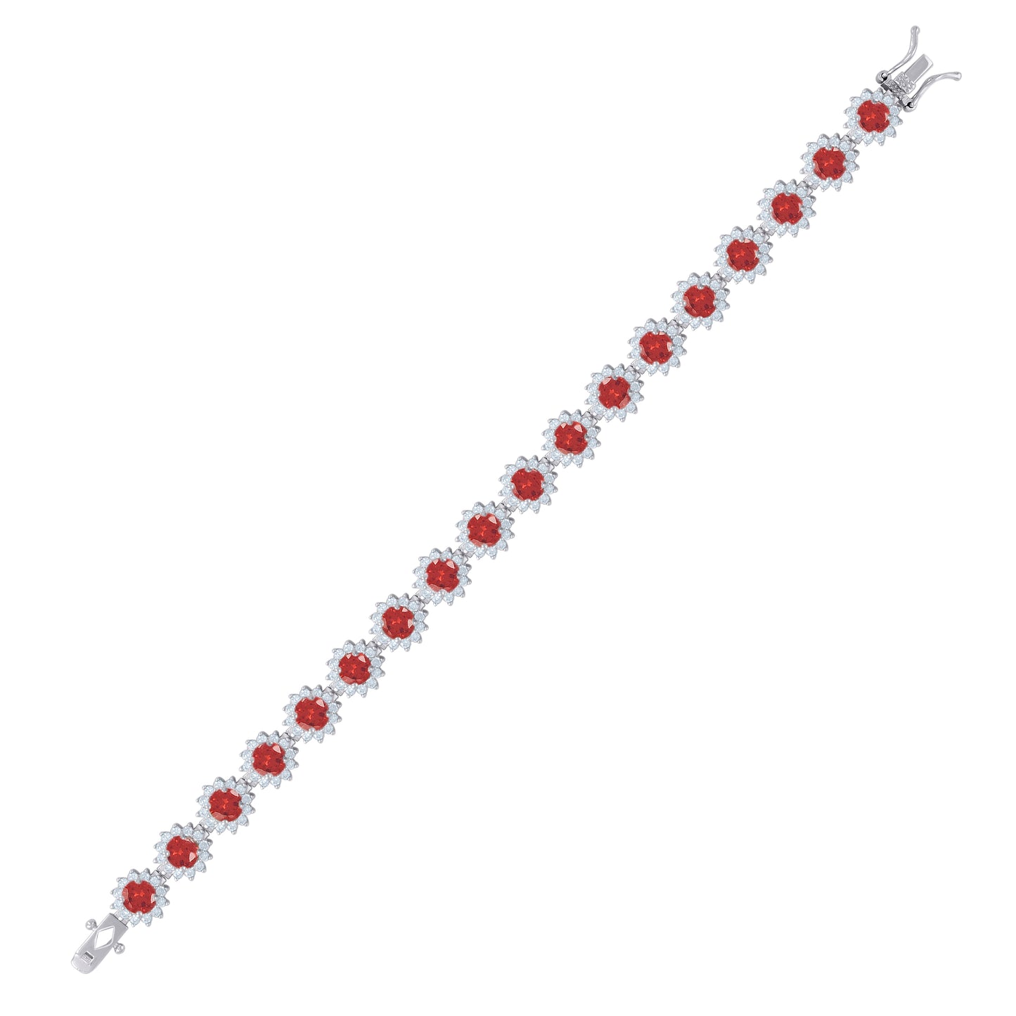 Sterling Silver Women Cubic-Zirconia Flower Link Fashion Bracelet