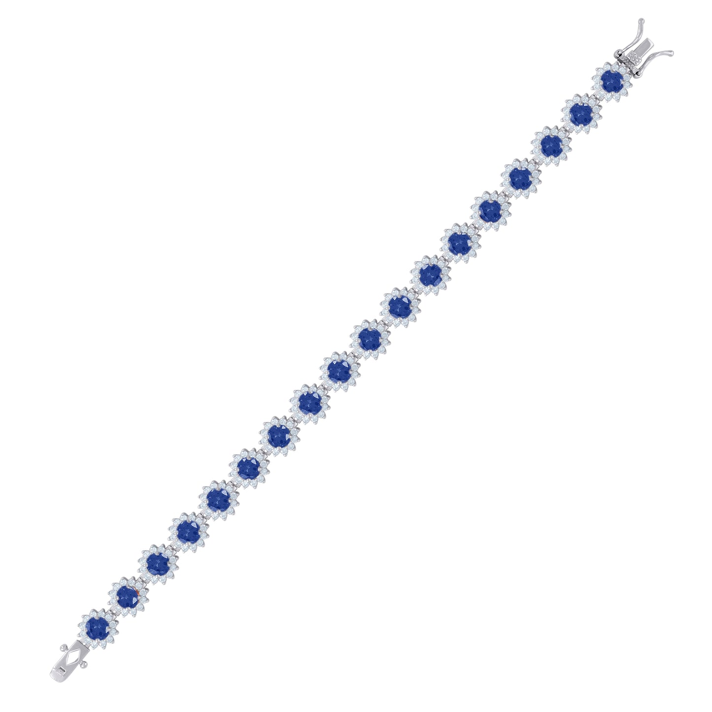Sterling Silver Women Cubic-Zirconia Flower Link Fashion Bracelet