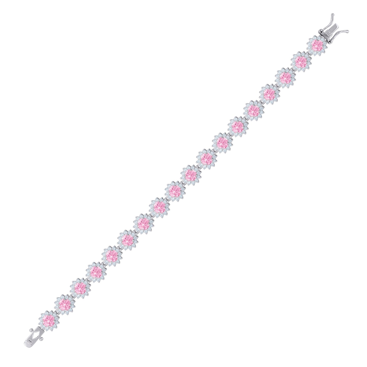 Sterling Silver Women Cubic-Zirconia Flower Link Fashion Bracelet