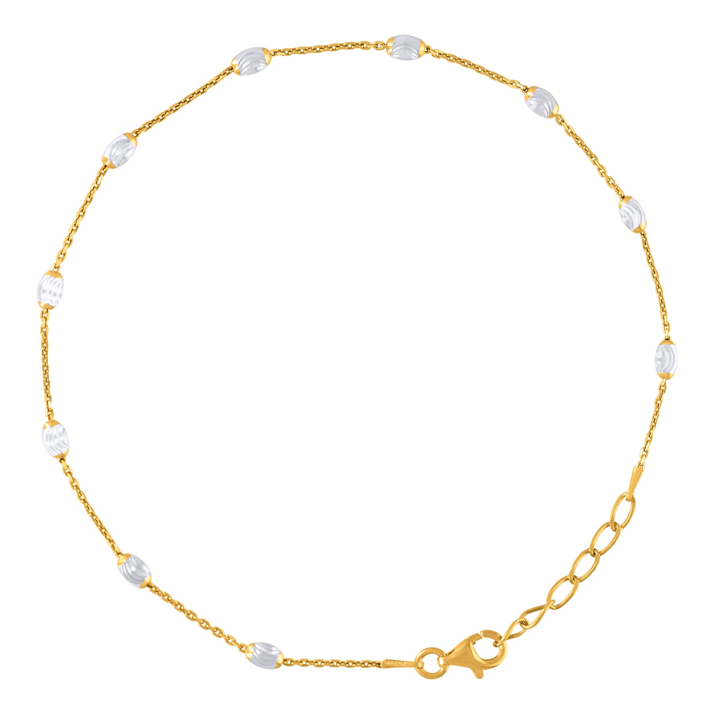 Sterling Silver Womens Station Oval Chain Anklet 3 mm Size 10 Inches