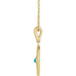 14K Yellow Gold Round 2Mm G-H I1 Natural Turquoise And .02 Ctw Natural Diamond Family Is Forever Necklace, Length: 18 In