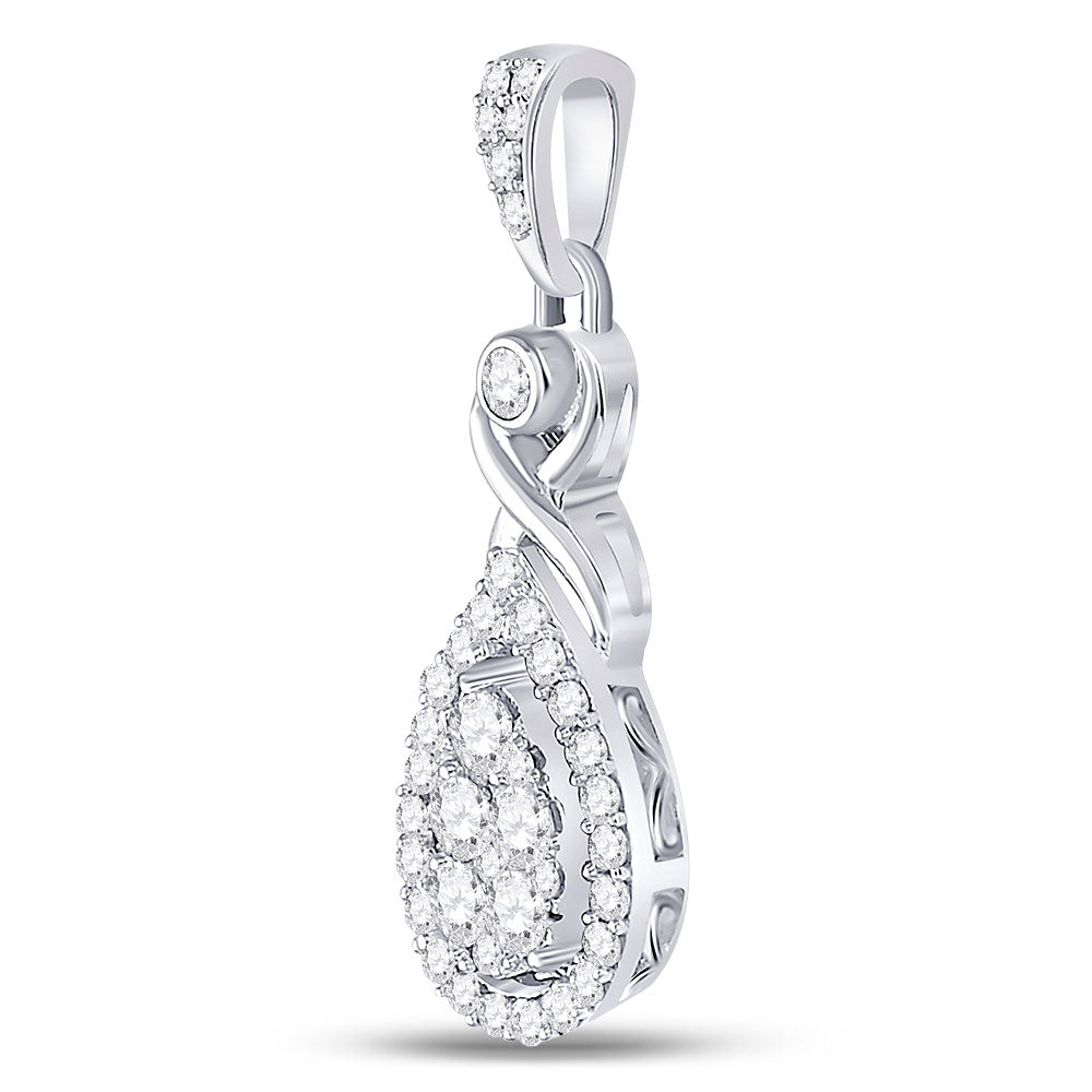 10K White Gold Womens Round Diamond Cluster Pendant 1/2 Cttw