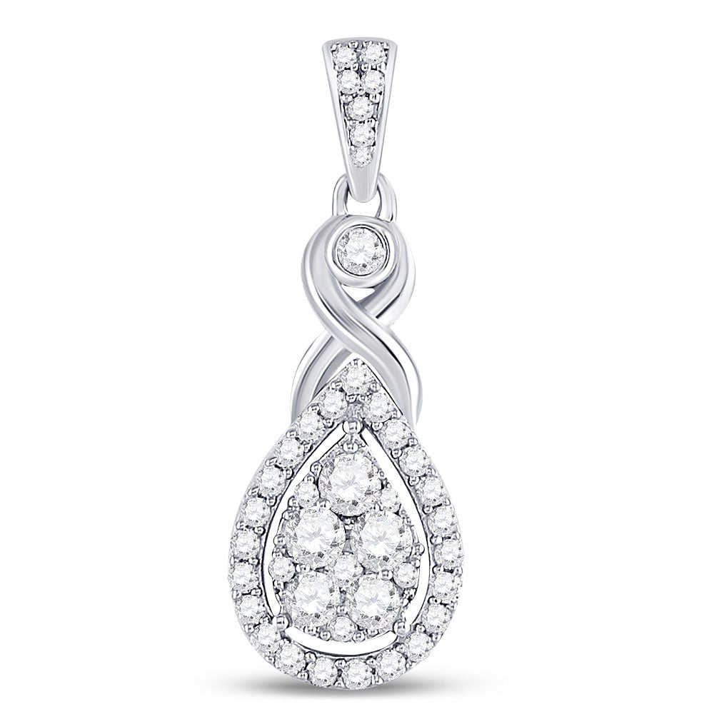 10K White Gold Womens Round Diamond Cluster Pendant 1/2 Cttw