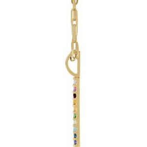 14K Yellow Gold Round 1.7Mm Natural Multi-Gemstone Rainbow Bar Necklace, Length: 18 In