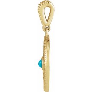 14K Yellow Gold Round 2Mm G-H I1 Natural Turquoise And .02 Ctw Natural Diamond Family Is Forever Pendant