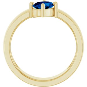 14K Yellow Gold Oval 7 X 5 Mm Polished Lab-Grown Blue Sapphire Asymmetric Solitaire Ring Size 7