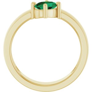 14K Yellow Gold Oval 7 X 5 Mm Polished Lab-Grown Emerald Asymmetric Solitaire Ring Size 7