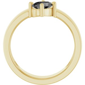 14K Yellow Gold Oval 7 X 5 Mm Polished Natural Gray Spinel Asymmetric Solitaire Ring Size 7