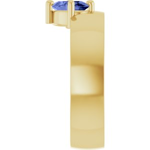 14K Yellow Gold Oval 7 X 5 Mm Polished Natural Tanzanite Asymmetric Solitaire Ring Size 7