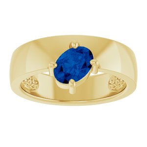 14K Yellow Gold Oval 7 X 5 Mm Polished Lab-Grown Blue Sapphire Asymmetric Solitaire Ring Size 7
