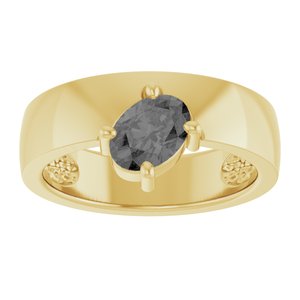 14K Yellow Gold Oval 7 X 5 Mm Polished Natural Gray Spinel Asymmetric Solitaire Ring Size 7