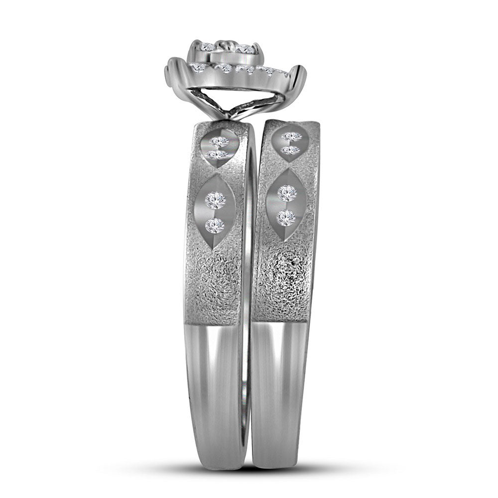 14K White Gold His Hers Round Diamond Heart Matching Wedding Set 1/4 Cttw, Womens Size: 5-10, Mens Size: 7-13