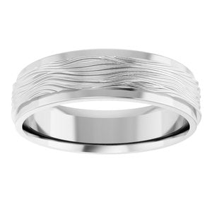 18K White Gold 6 Mm Polished Alternative Texture Detail Wedding Band Size 10