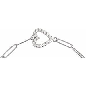 14K White Gold Set Natural Diamond Round 1.2 Mm 13.44 X 9.41 Mm 7 In I1, G-H Polished 1/8 Ctw Natural Diamond Heart Bracelet