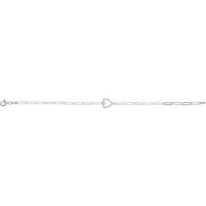 14K White Gold Set Natural Diamond Round 1.2 Mm 13.44 X 9.41 Mm 7 In I1, G-H Polished 1/8 Ctw Natural Diamond Heart Bracelet