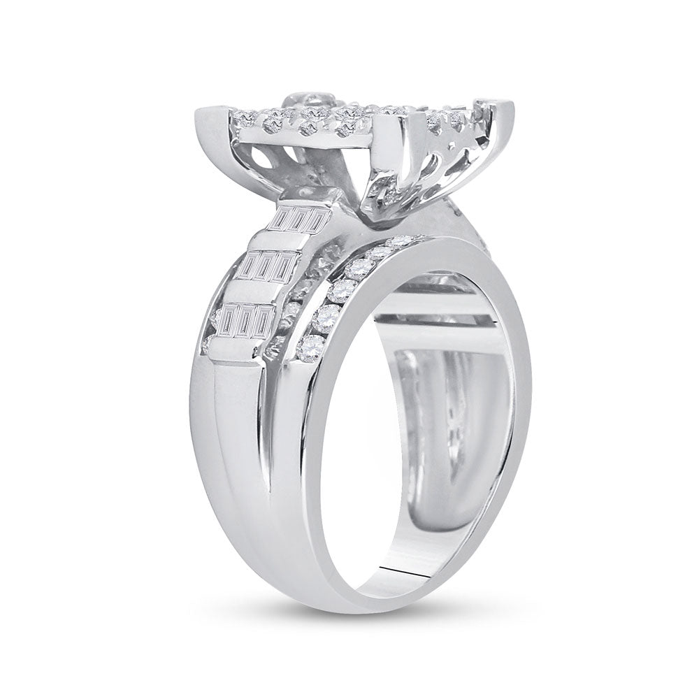 10K White Gold Round Diamond Cluster Bridal Wedding Engagement Ring 1-1/2 Cttw, Womens Size: 5-10