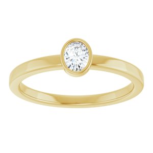 14K Yellow Gold Natural Diamond Oval 4.5 X 3.5 Mm Polished 1/5 Ct Natural Diamond Solitaire Bezel-Set Ring Size 7