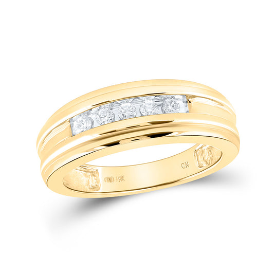 14K Yellow Gold Mens Round Diamond Wedding Single Row Band Ring 1/4 Cttw, Mens Size: 7-13