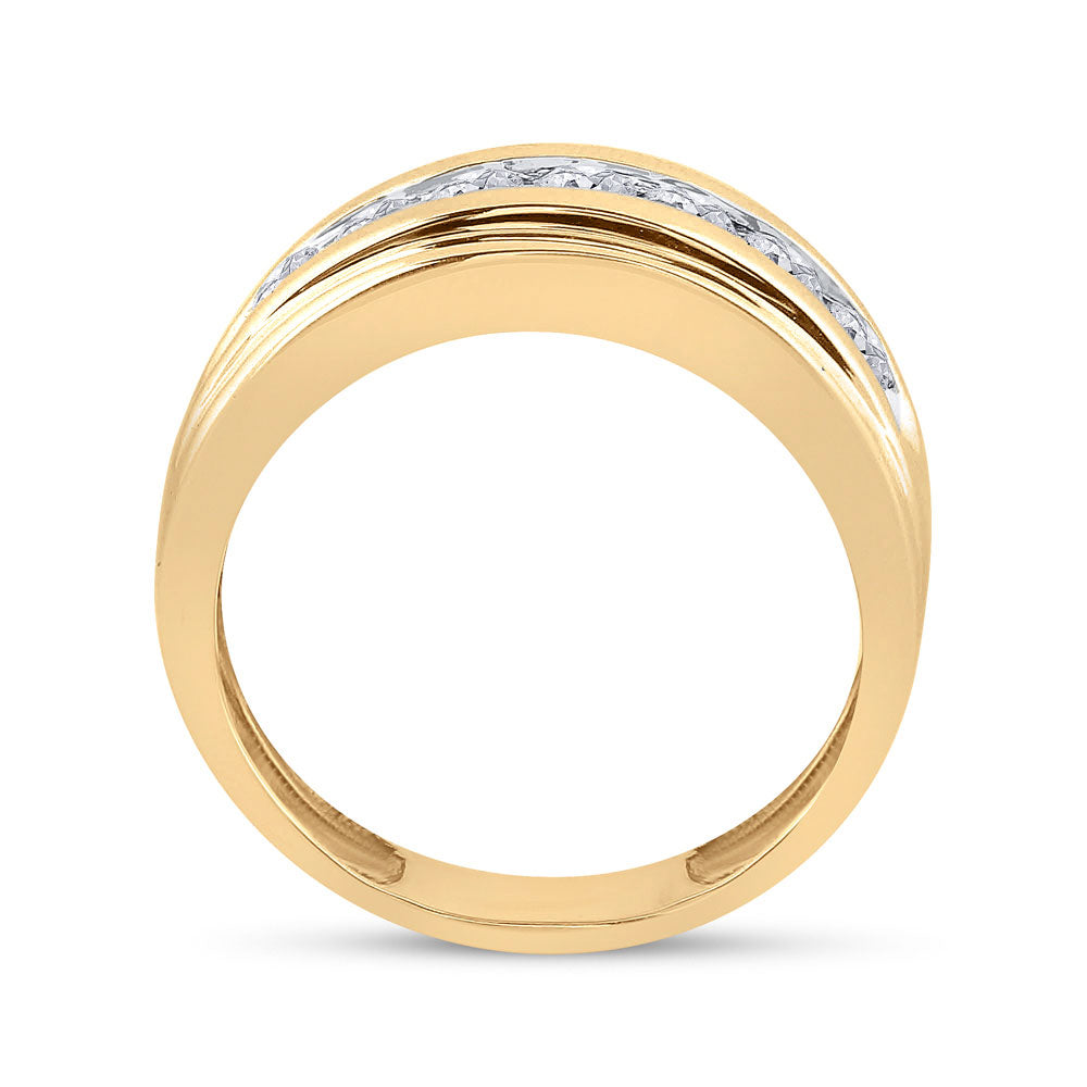 10K Yellow Gold Mens Round Diamond Wedding Channel-Set Band Ring 7/8 Cttw, Mens Size: 7-13