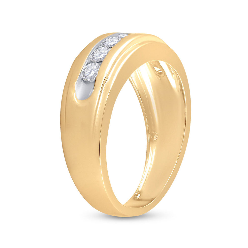 10K Yellow Gold Mens Round Diamond Wedding Channel-Set Band Ring 7/8 Cttw, Mens Size: 7-13