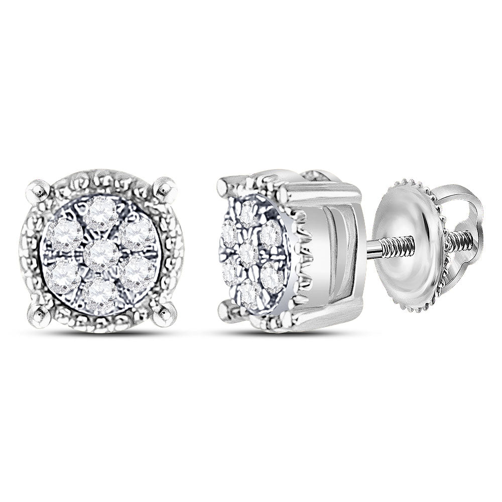 10K White Or Yellow Gold Womens Round Diamond Flower Cluster Earrings