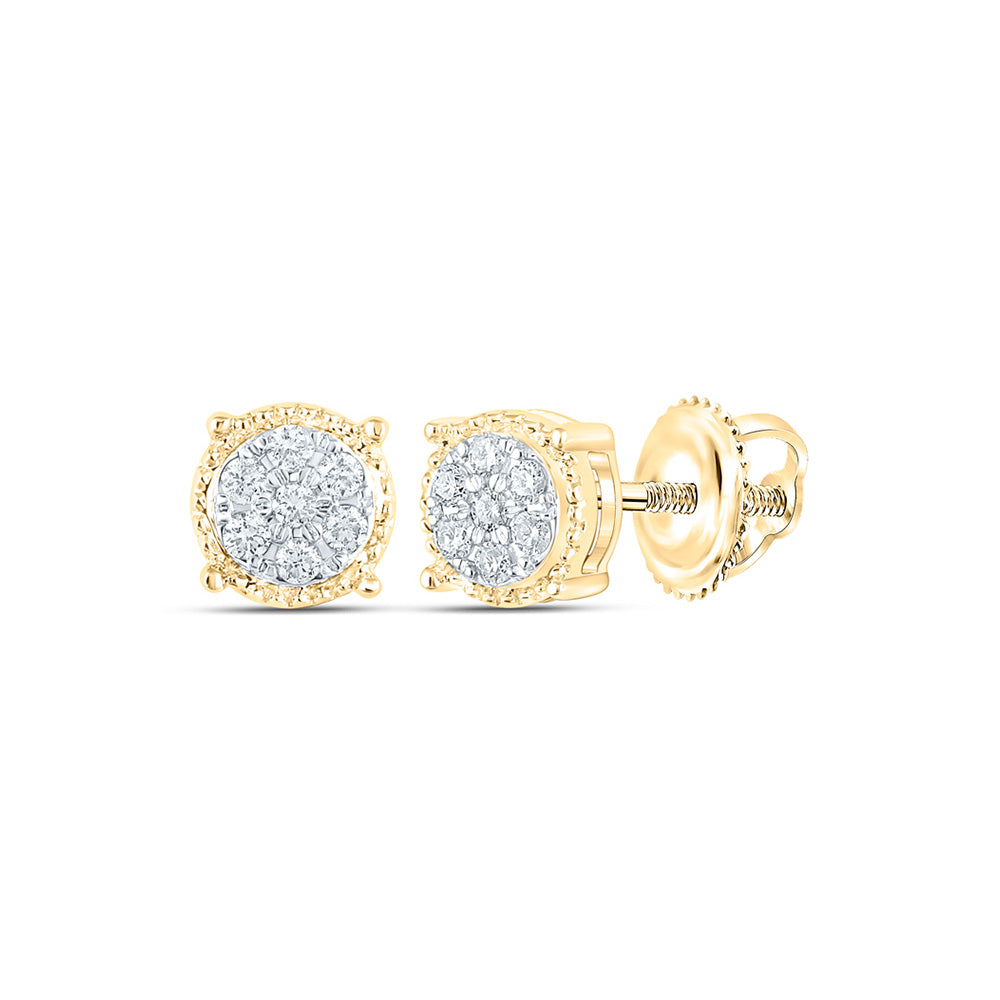 10K White Or Yellow Gold Womens Round Diamond Flower Cluster Earrings